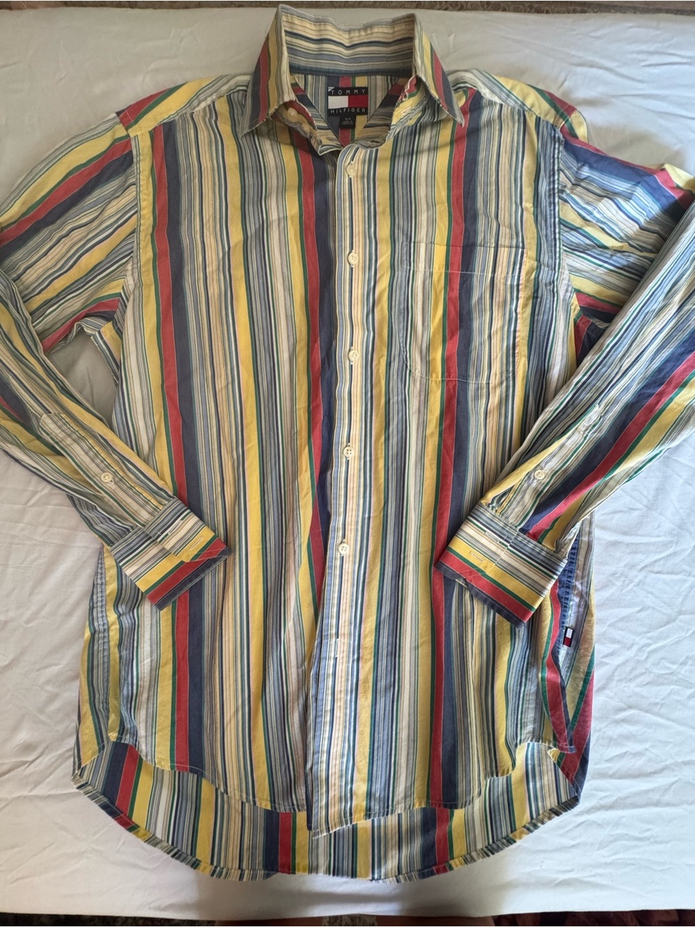 Vintage 90s Tommy Hilfiger Primary Color Striped Button Down Shirt
